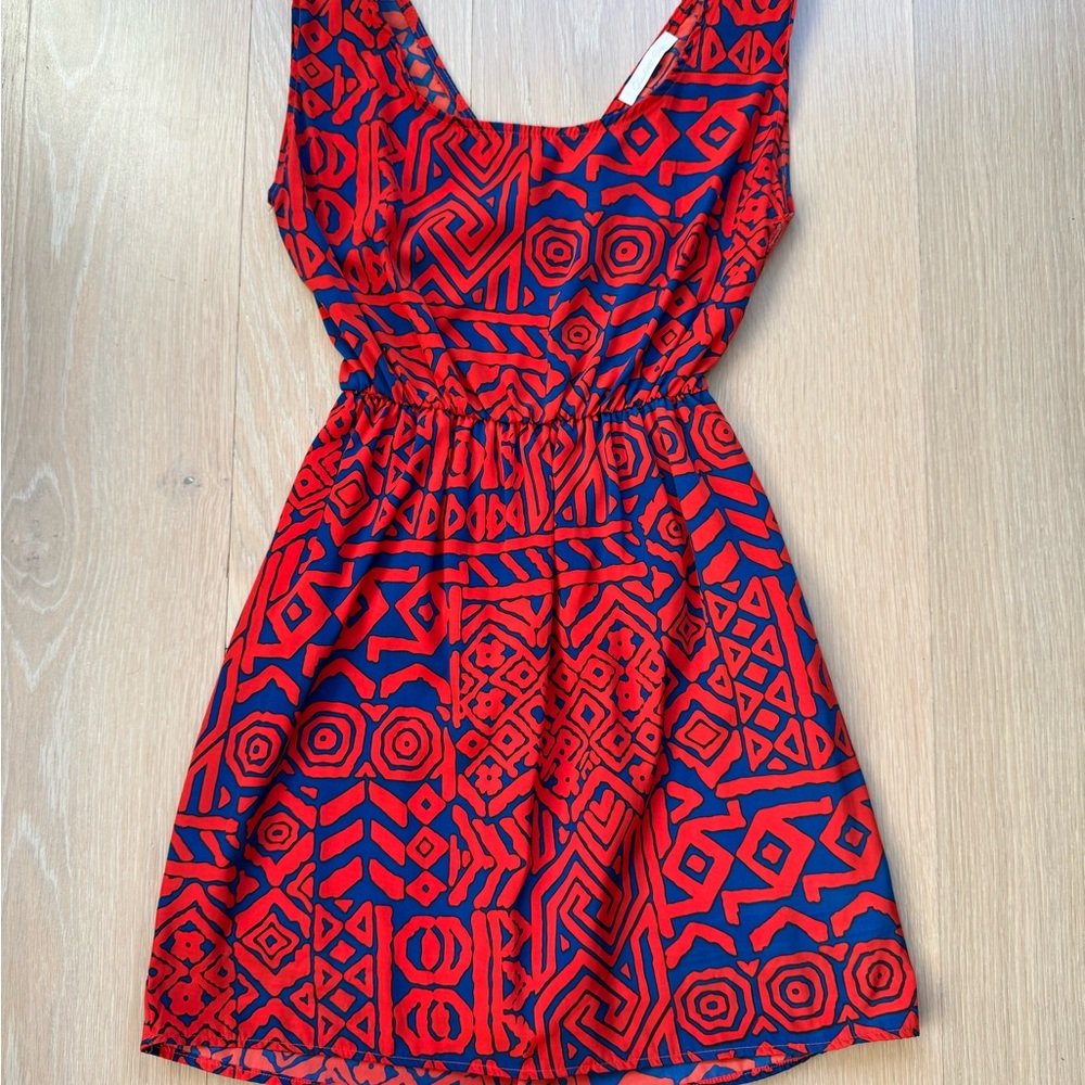 Charlotte Russe Red and Blue Scoop Neck  Back Cutout Sundress